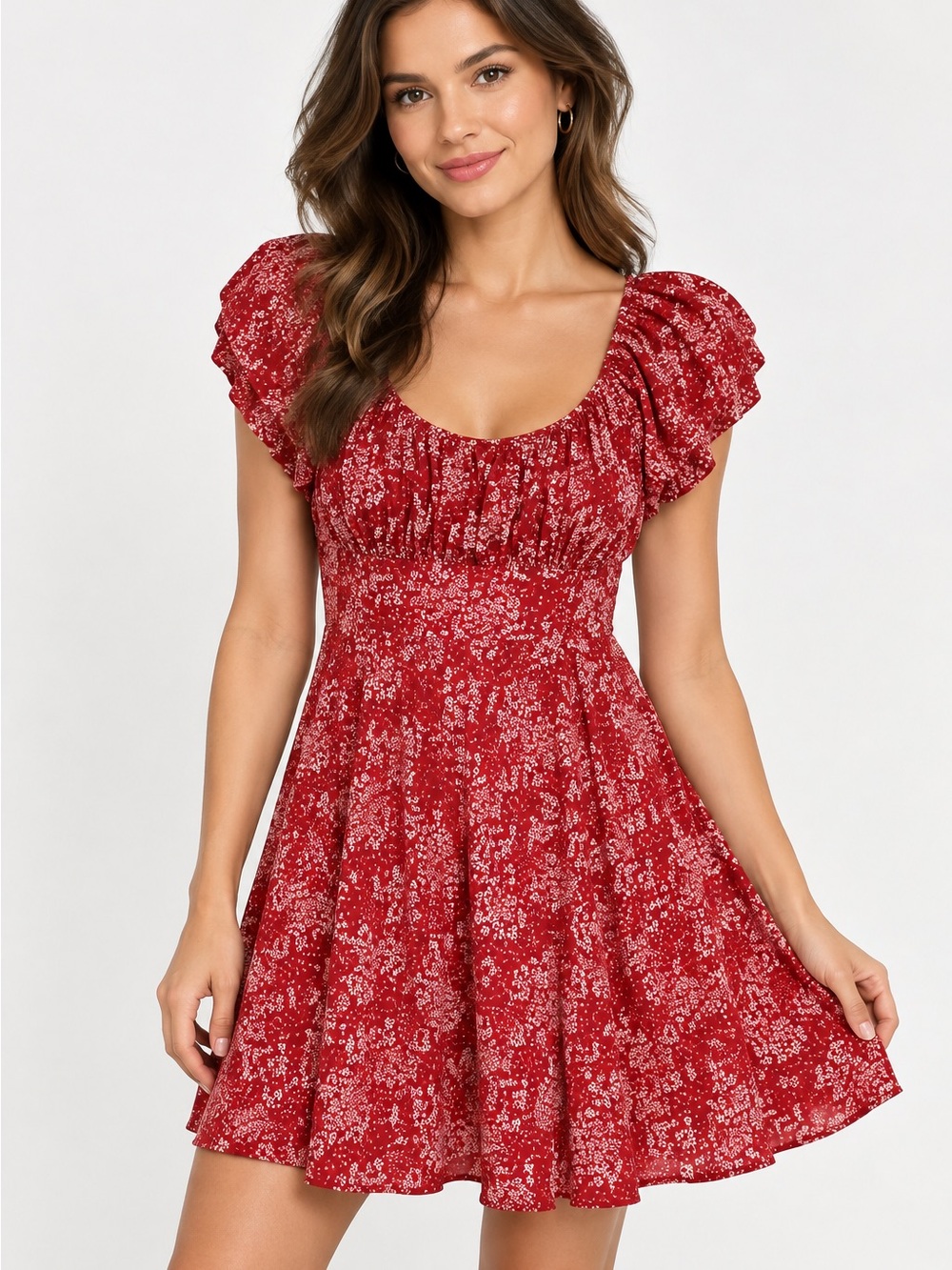 Madewell Red Floral Scoop-Neck Mini Dress